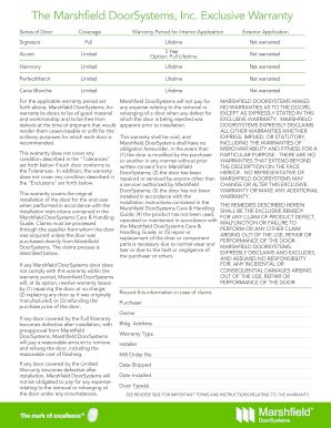 2006-2026 Form Marshfield DoorSystems Exclusive Warranty - Blank ...