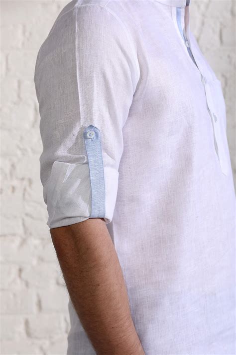 Buy Shiny Daisy White Linen Short Kurta for Men | Yell