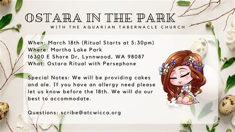 Ostara in the Park with the ATC (In-Person), Martha Lake Park, Lynnwood ...