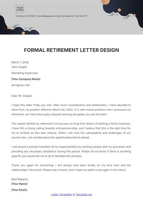 Free Retirement Letter Templates, Editable and Printable