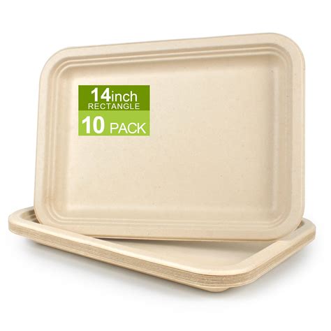 BangShou 14 Inch Disposable Food Trays, 10 Pack 100% Biodegradable ...