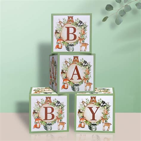 Buy Woodland Baby Shower Boxes Blocks Decorations,4Pcs Large Sage Green ...