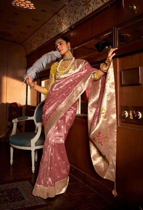 Soft Rose Pink Pure Tissue Paithani Saree – Kalaashree
