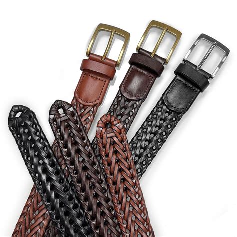 Men's Braided Belt Genuine Leather Woven Casual Dress Belt 1-3/8"(35mm ...