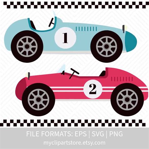 Vintage Race Car Clip Art Set Of Colorful Fast Retro Motor Racing Cars