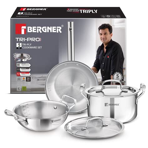 Buy Bergner TriPro 5 Pcs Triply Stainless Steel Cookware Set - 24cm (3L ...