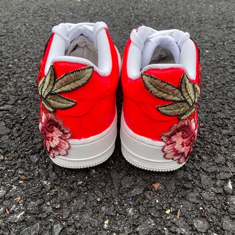 Buy Nike Air Force 1 Rio Neon Red Long Rose Floral Flower Custom Shoes ...