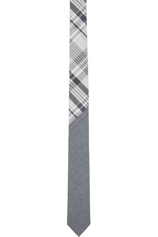 Gray & White Classic Bias Combo Madras Check Tie by Thom Browne on Sale