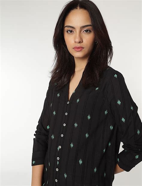 Buy Pure Cotton Mandarin Collar Textured Top at Marks & Spencer