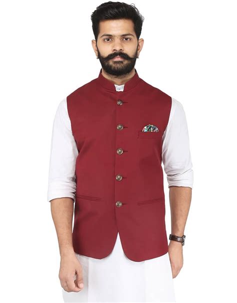 Maroon Solid Nehru Jacket For Men | Amogue