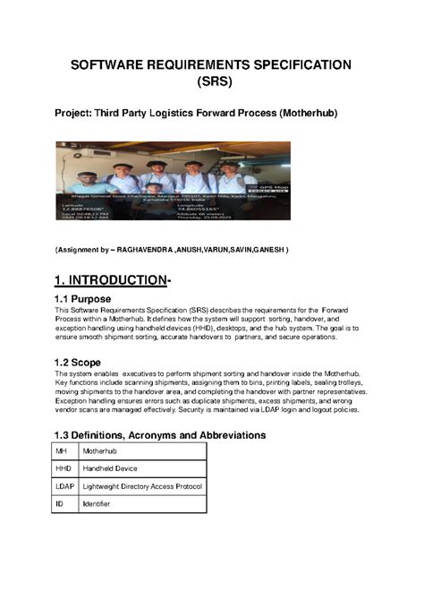 SRS for Third Party Logistics Forward Process (Assignment) - Studocu
