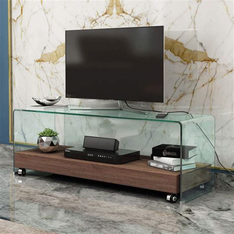 Durian Cole Glass Rectangular TV and Entertainment Units (Colour: Clear ...