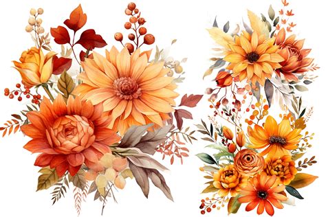 Watercolor Fall Autumn Flowers Clipart Graphic by Nayem Khan · Creative ...