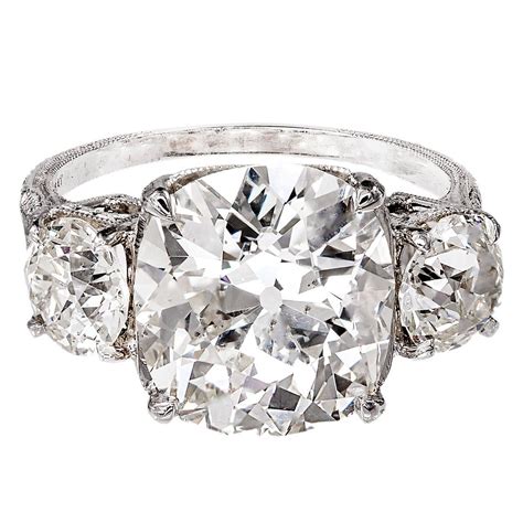 Antique Old Mine Cushion Cut Diamond Platinum Ring at 1stDibs | old ...