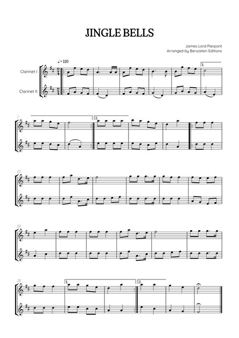 Jingle Bells • Christmas Song | clarinet duet sheet music (arr ...