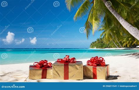 Christmas Holiday Vacation. Festive Gifts and Presents on a Tropical ...