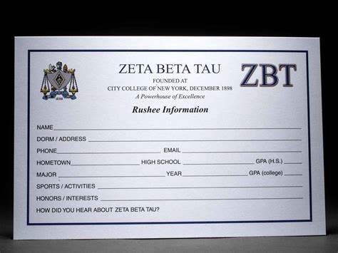 Rushee Information Cards Zeta Beta Tau | GreekStation