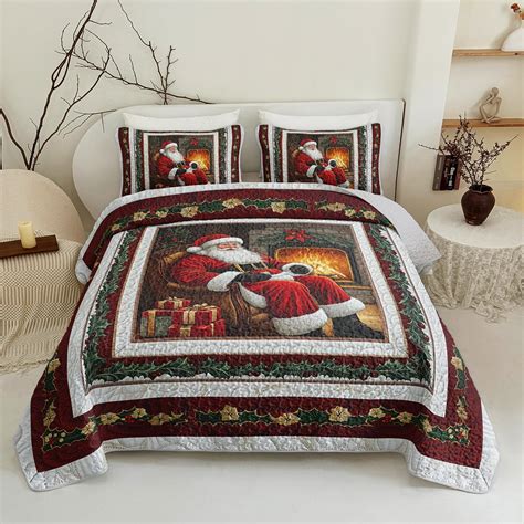 Amazon.com: Ntlfup Santa Claus Quilt Set King Size, Christmas Bedding ...