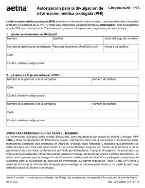 Formulario de autorización de PHI de Aetna - Plantilla Rellenable en ...