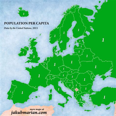 Population per capita by country in Europe