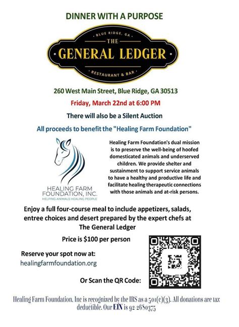 Dinner With A Purpose, The General Ledger, Blue Ridge, 22 March 2024 ...