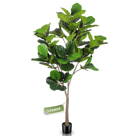 LYERSE 6ft Artificial Fiddle Leaf Fig Tree Large Faux Plants in Plastic ...