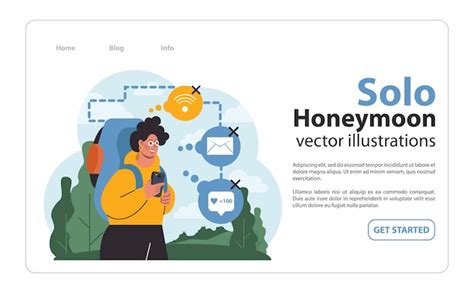 Solo travel honeymoon web banner or landing page character traveling ...