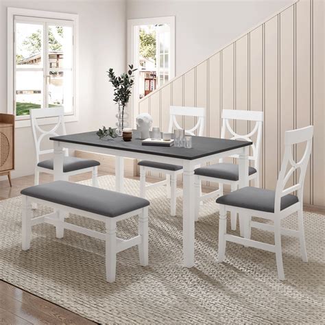 Churanty Farmhouse 6-Piece Dining Room Seating Set, Solid Wood Table ...
