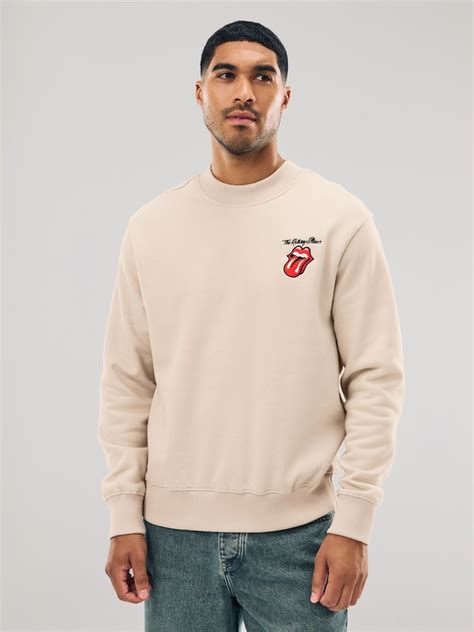Buy Ecru White Rolling Stones Licence Graphic Print Crew Sweatshirt ...