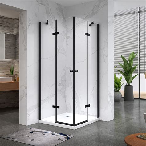 MAYA-BLACK Cabine porte de douche d'angle H 190 cm, 75 x 75 cm, verre ...