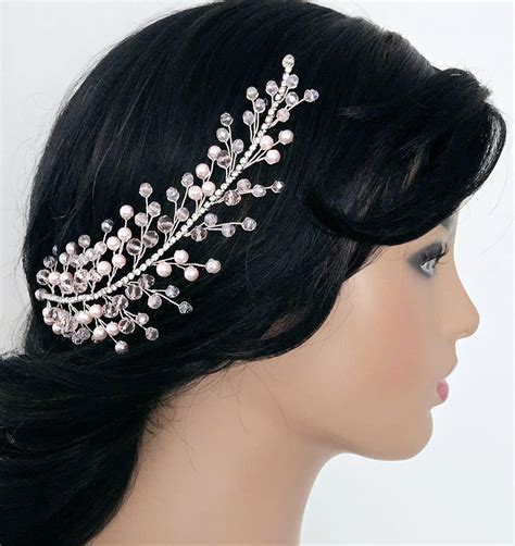 Blush Pink Bridal Hair Piece, Pink Wedding Side Headpiece, Light Pink ...