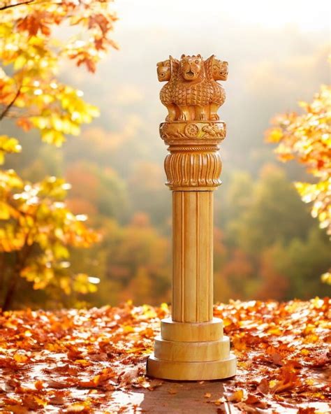 Wooden Antique Ashoka Stambh Pillar Showpiece In Golden - Oxyroots ...