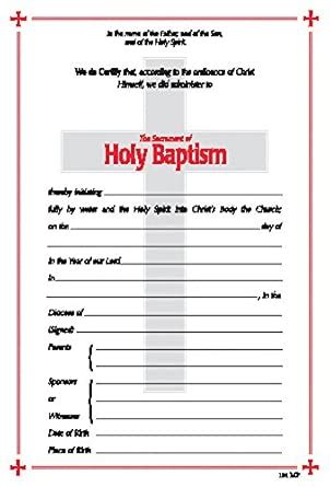 101 Baptism Cross Certificate, Pack of 25 : Morehouse Church Supplies ...