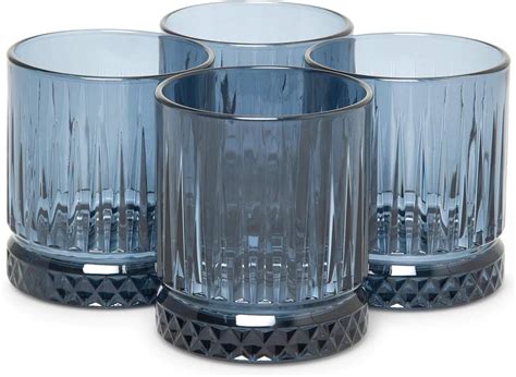 Amazon.com | Biandeco Blue Rocks Glasses, Lowball Whiskey Glasses Set ...