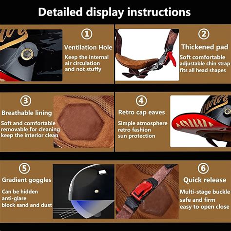 Buy FVCNGP Motorcycle Retro Half Helmet DOT Approved Adult Men Women ...