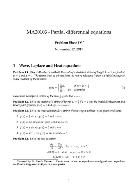 HEAT WAVE Laplace - MA20103 - Partial differential equations Problem ...