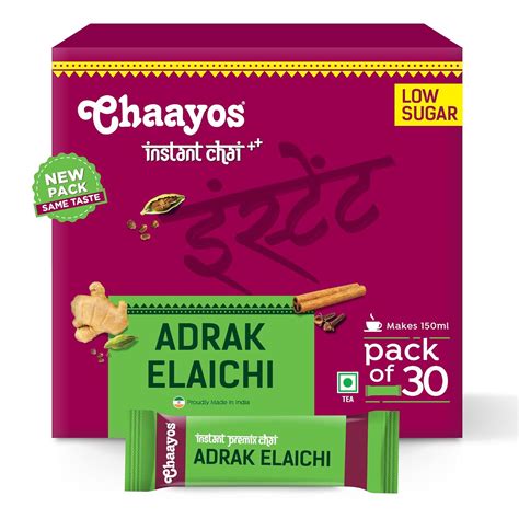 Chaayos Instant Tea Premix - Low Sugar - Adrak Elaichi Flavour (30 ...