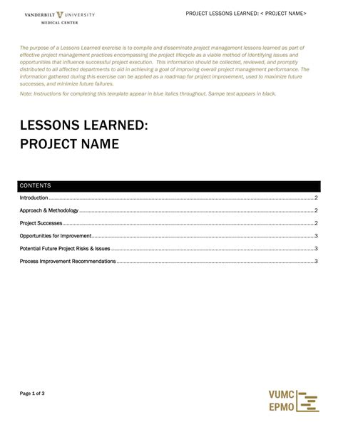 Free Printable Lessons Learned Templates (Excel, PDF, Word) Project Example