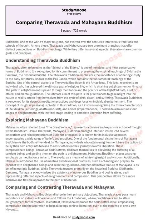 Comparing Theravada and Mahayana Buddhism Free Essay Example