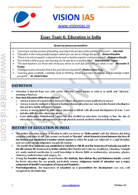 Essay education in india - VISION IAS visionias Essay Topic 6 ...