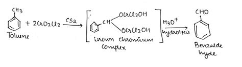 Assertion: Etard reaction helps to stop the oxidation of toluene at the ...