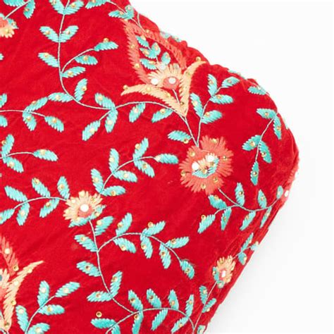 Premium Red Colour Velvet Embroidered Fabric Fabric for Designers ...