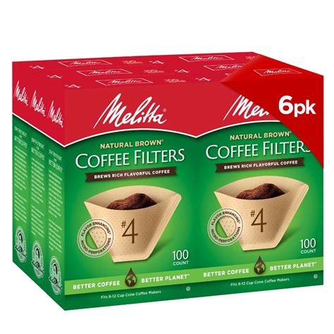Melitta Cone Coffee Filters, Natural Brown, No. 4, 100-Count Filters ...