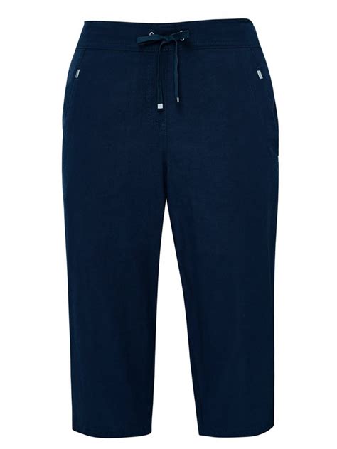 NAVY Linen Blend Pull On Cropped Trousers - Plus Size 14 to 28