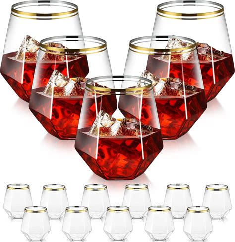 Amazon.com | Suclain 60 Pcs Double Rimmed Plastic Diamond Stemless Wine ...