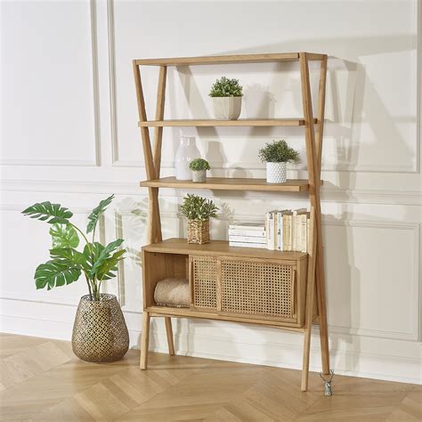 Solid oak shelf, contemporary style, 4 doors, 1 drawer
