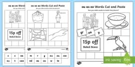'u' as in 'oo' Sound Cut and Stick Worksheet (teacher made)