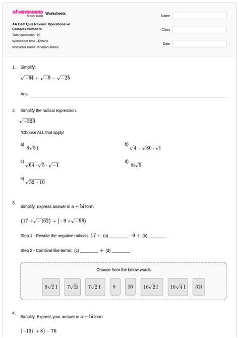 Image result for Complex Numbers Test