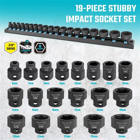 Snapklik.com : 3/8" Drive Stubby Impact Socket Set, Low Profile Impact Sockets, 19-Piece, Metric ...