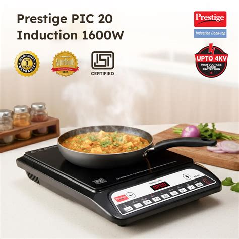 Prestige PIC 20 1600W Induction Cooktop with 4KV Surge Protection & 8 ...